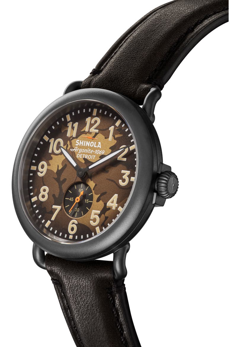 Runwell Leather Strap Watch, 41mm, Alternate, color, BROWN OAK LEAF CAMO