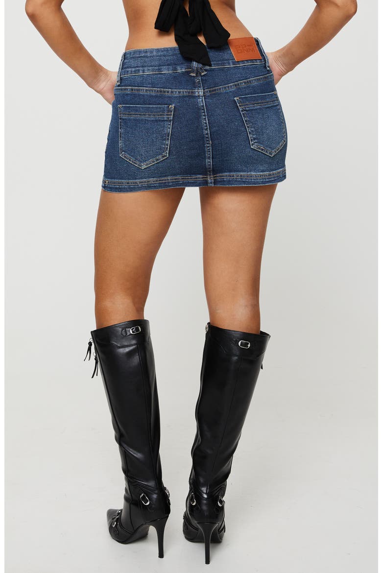 Faya Low Rise Denim Miniskirt, Alternate, color, DARK BLUE