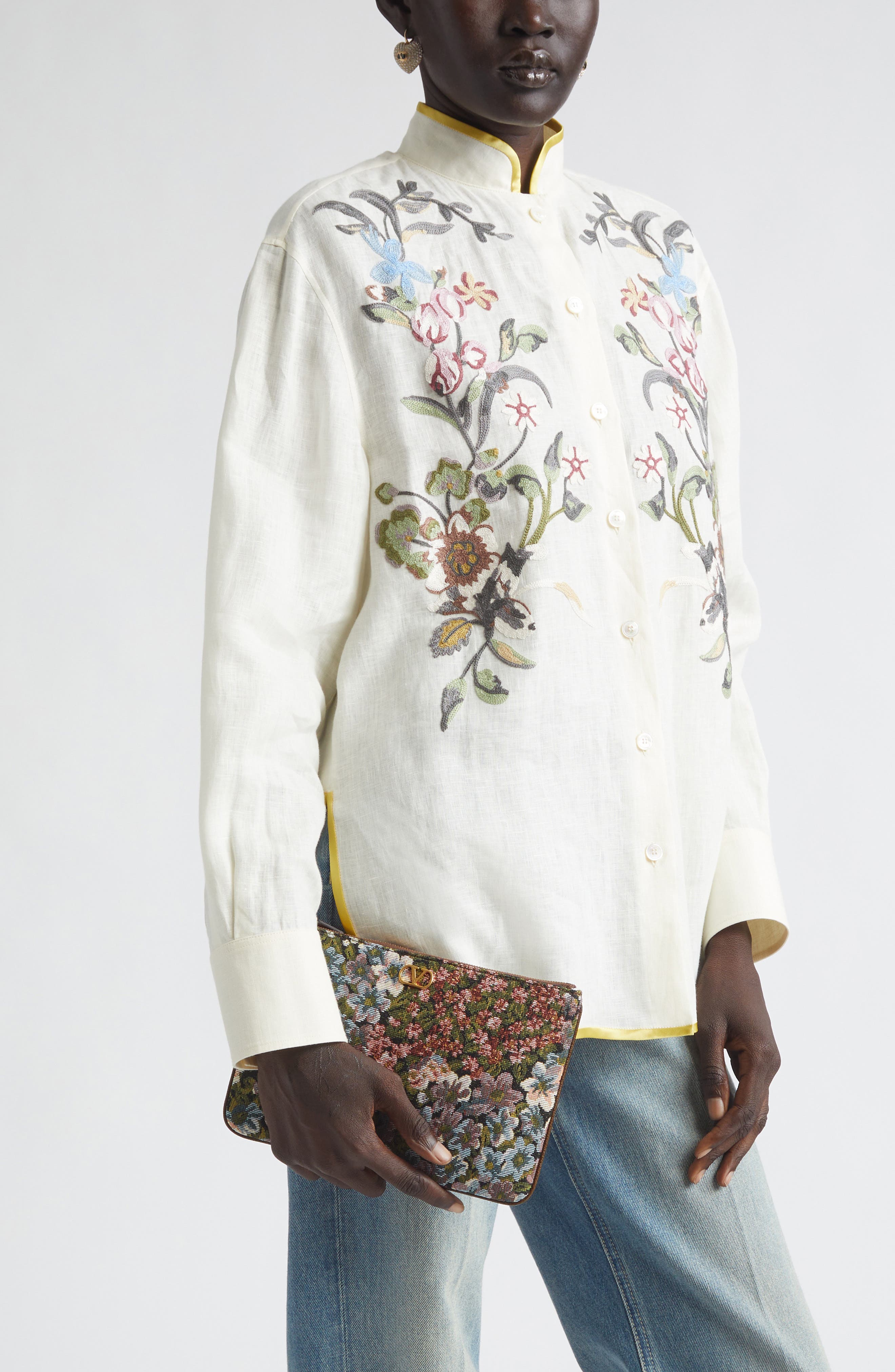 Valentino Garavani Medium VLOGO Floral Jacquard Pouch, Alternate, color, Brown Multi