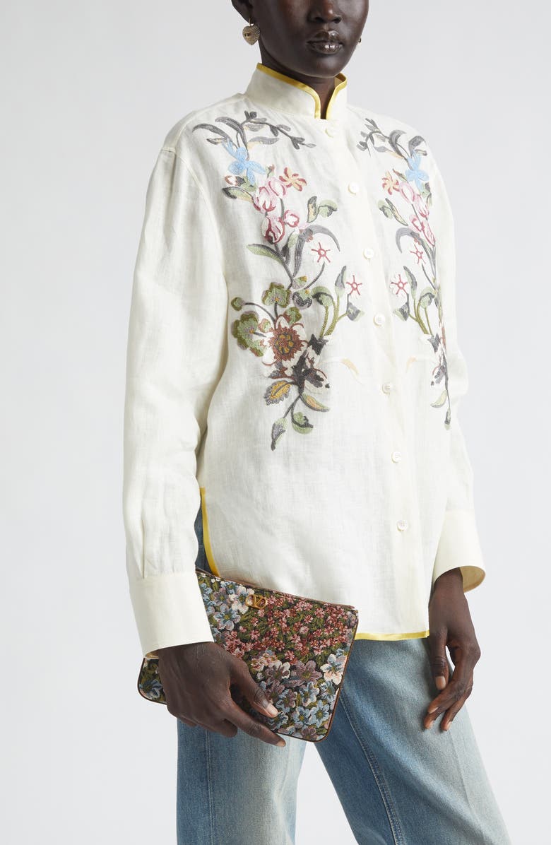 Valentino Garavani Medium VLOGO Floral Jacquard Pouch, Alternate, color, Brown Multi