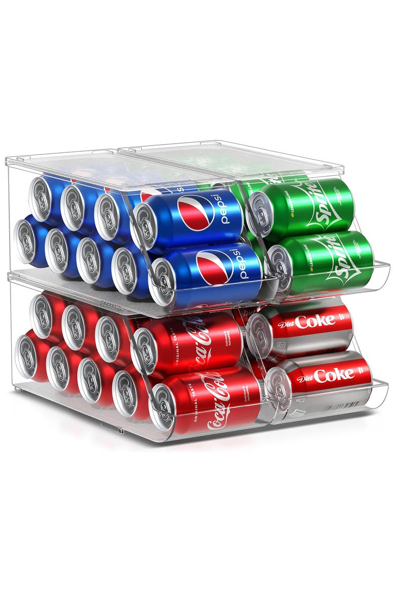 Set of 4 Stackable Soda Can Organizers, Alternate, color, CLEAR