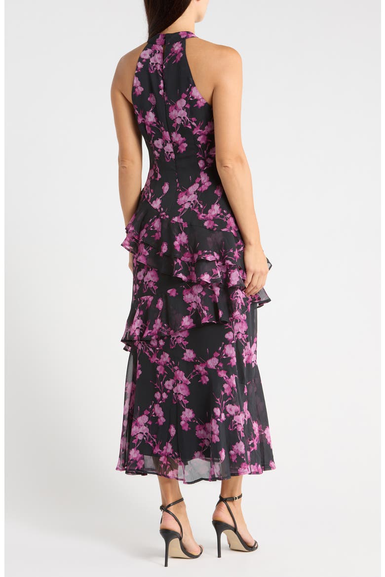 Floral Halter Neck Ruffled Maxi Dress, Alternate, color, BLACK FUCHSIA