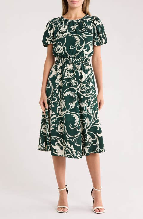 Puff Sleeve Midi Dress