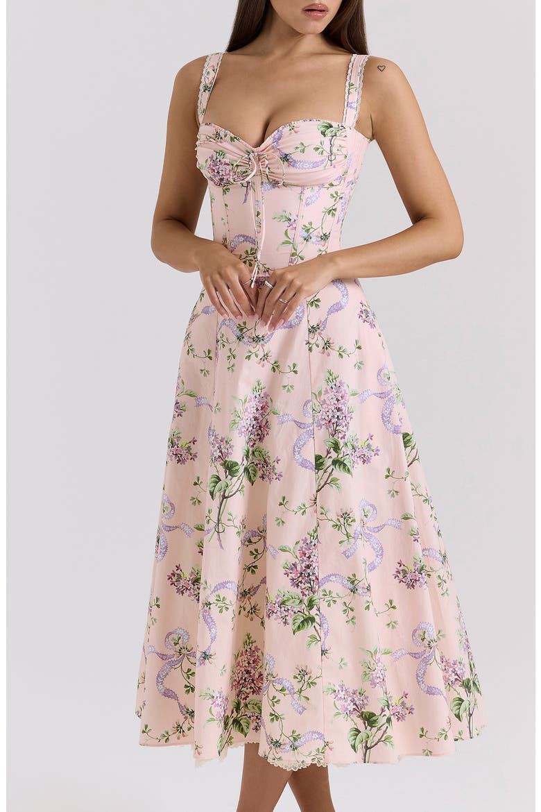Rosalee Floral Stretch Cotton Petticoat Dress, Alternate, color, PEACH FLORAL PRINT