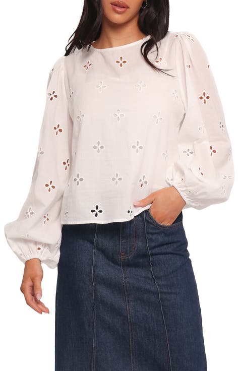 Aggie Embroidered Eyelet Balloon Sleeve Top