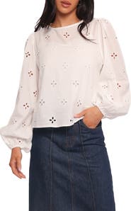 Petal & Pup Aggie Embroidered Eyelet Balloon Sleeve Top