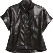 Alice + Olivia Edyth Faux Leather Snap-Up Shirt