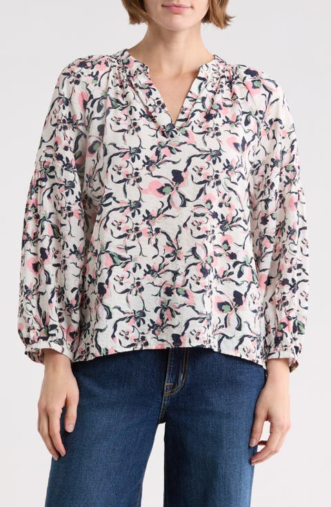 Long Sleeve Printed Popover Top