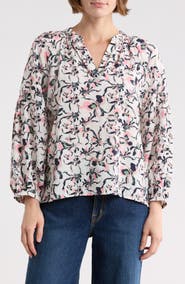 Caslon® Long Sleeve Printed Popover Top