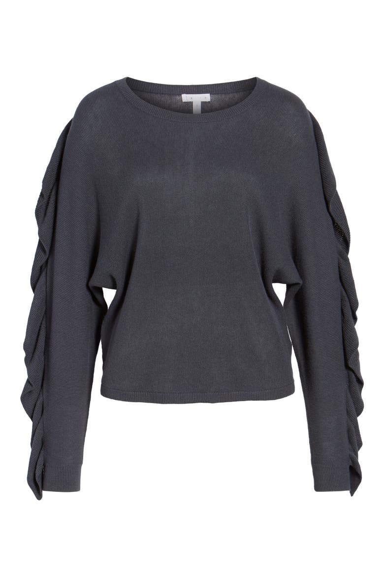 Ruffle Sleeve Sweater, Alternate, color, NAVY INDIA INK
