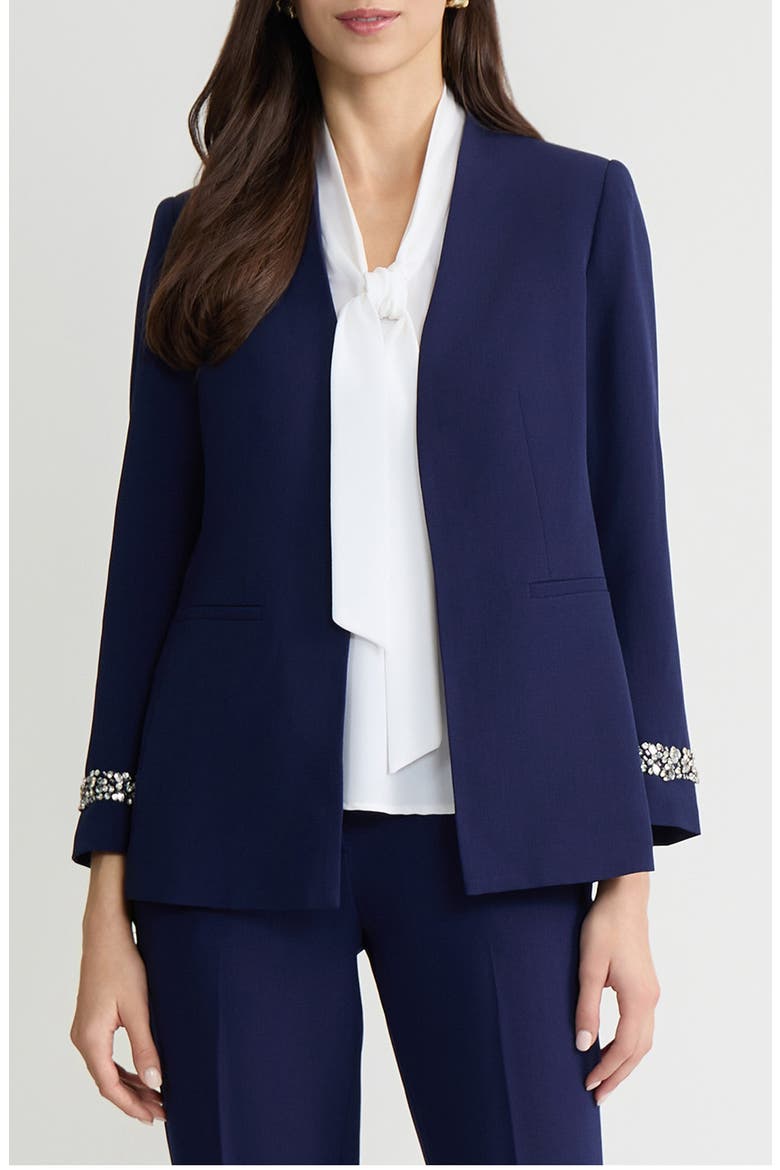 Collarless Open Front Jacket, Main, color, KASPER NAVY