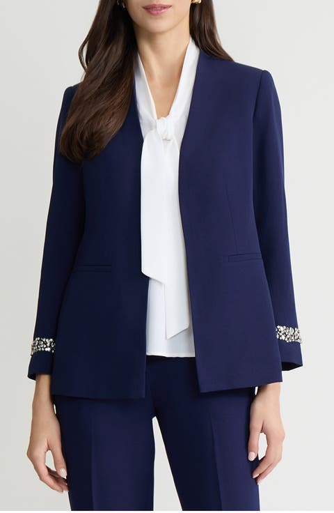 Collarless Open Front Jacket