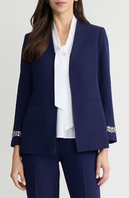 KASPER Collarless Open Front Jacket