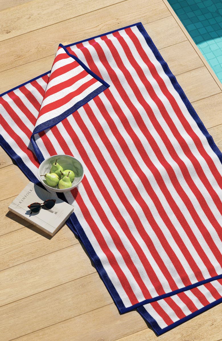 Woven & Weft 2-Pack Stripe Oversize Beach Towels, Alternate, color, Red / Navy