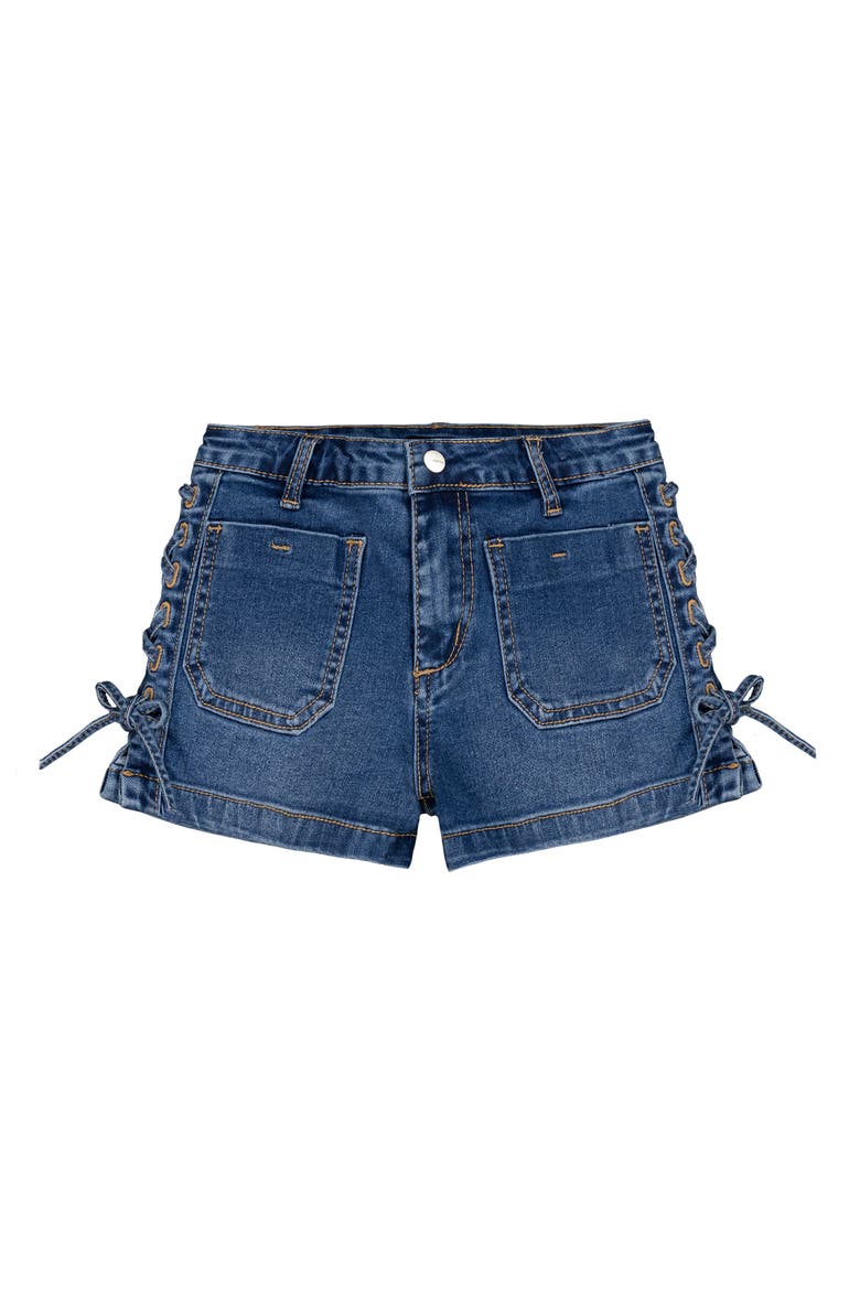 Kids' Emmy Lace-Up Denim Shorts, Main, color, MEDIUM WASH