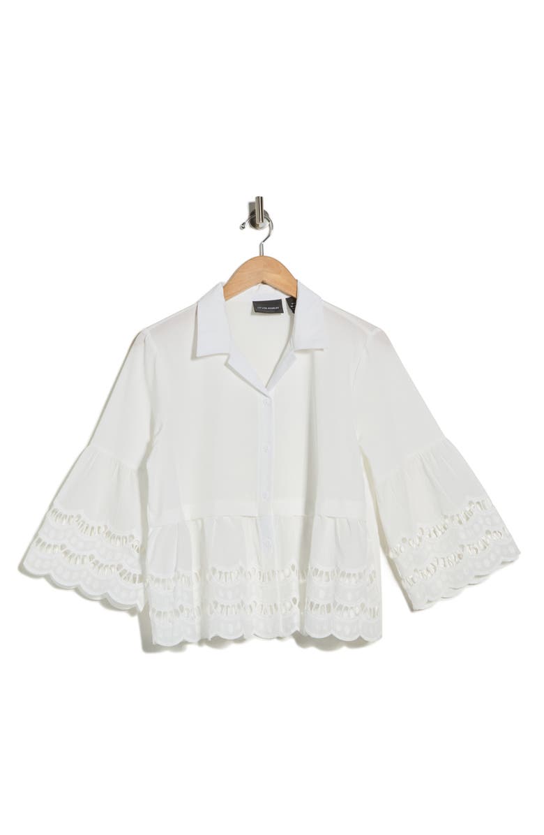 Forgotten Grace Crochet Hem Button-Up Shirt, Main, color, White
