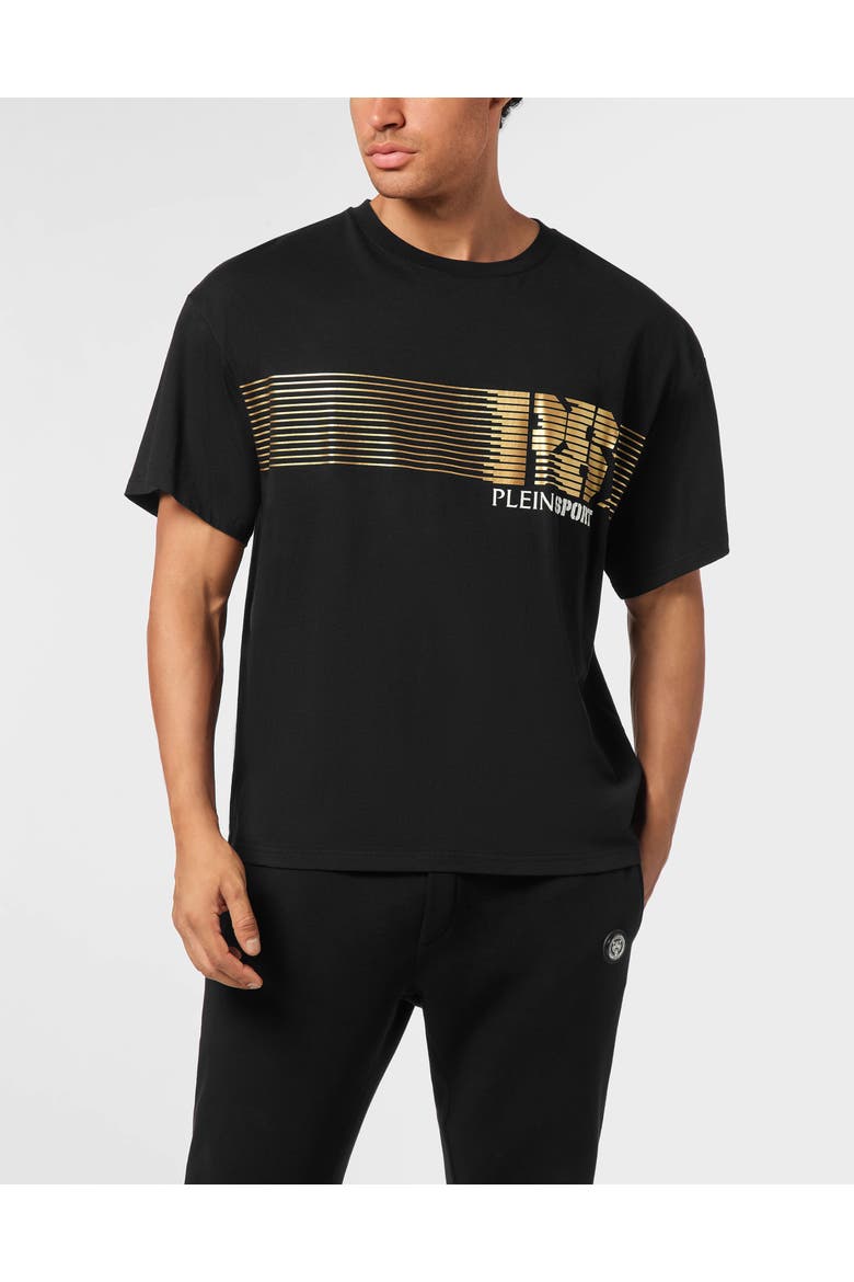 T-Shirt Round Neck Ss Logo Men, Main, color, black/lightgold