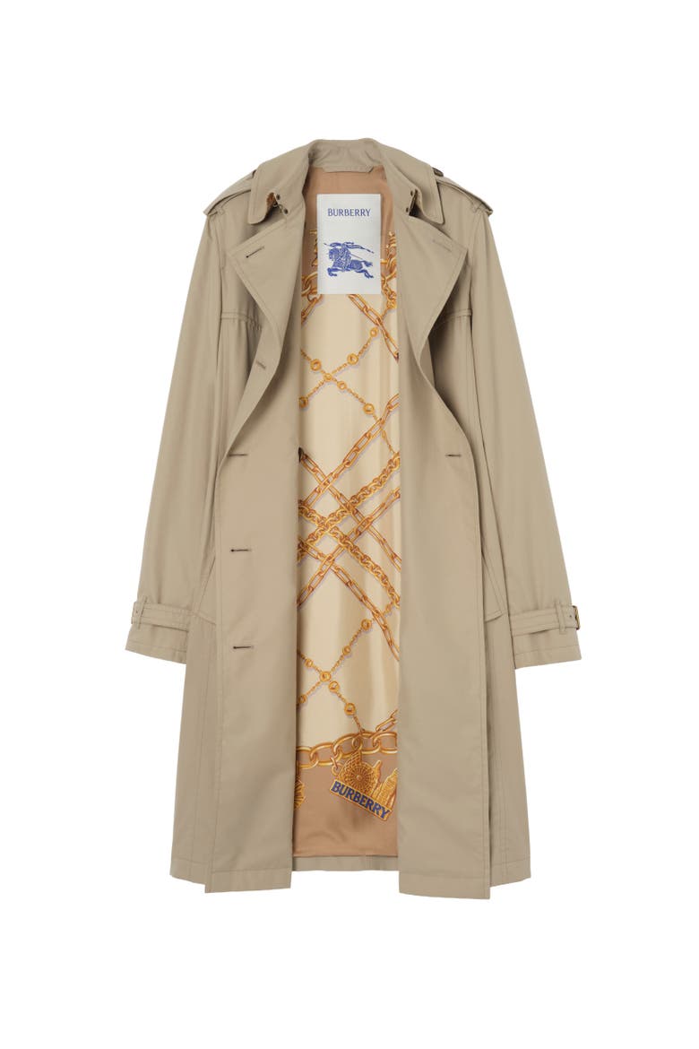 Long Silk-lined Tropical Gabardine Foxfield Trench Coat, Alternate, color, Saltmarsh beige