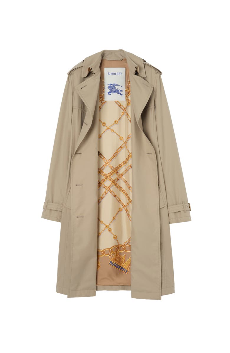 Burberry Long Silk-lined Tropical Gabardine Foxfield Trench Coat, Alternate, color, Saltmarsh Beige