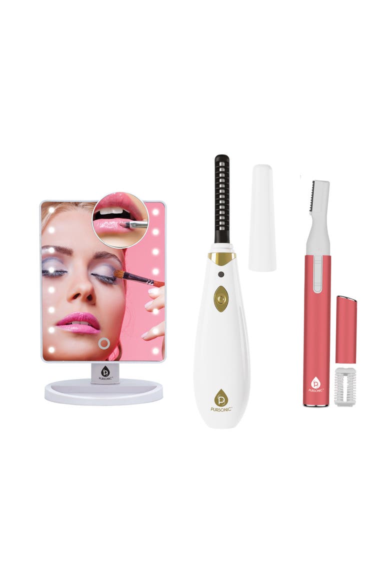 Facial Trimmer & Heated Eyelash Curler, Main, color, White