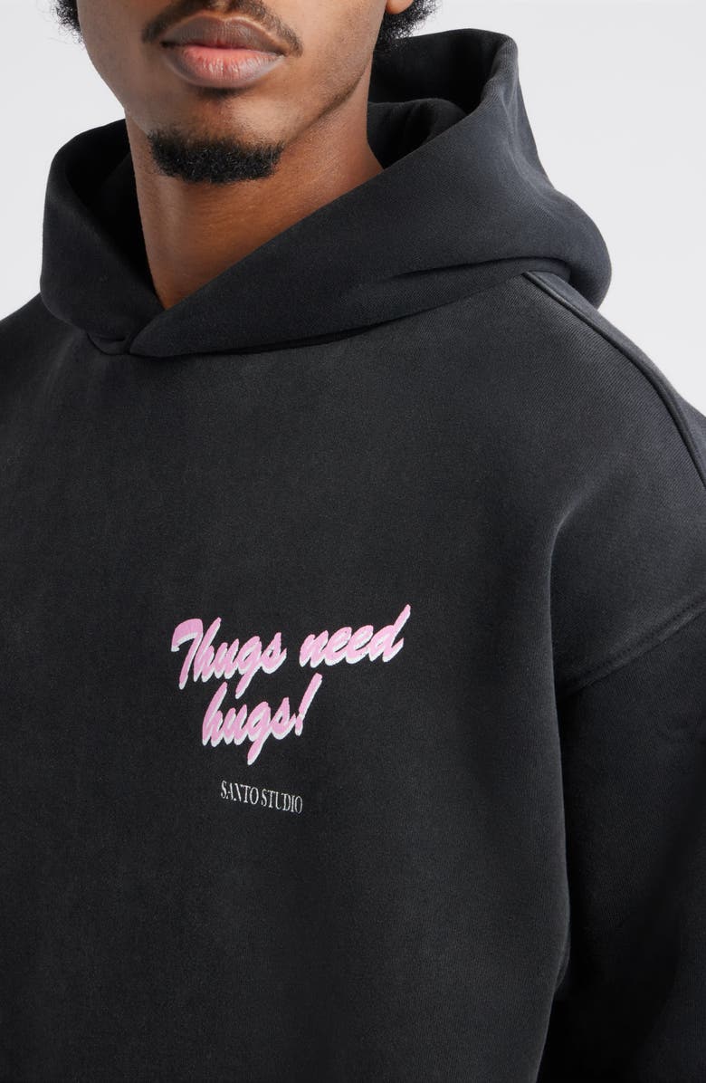 SANTO STUDIO Thugs Need Hugs Graphic Hoodie, Alternate, color, Vintage Black