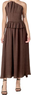 English Factory Pleated Ruffle Strapless Maxi Dress