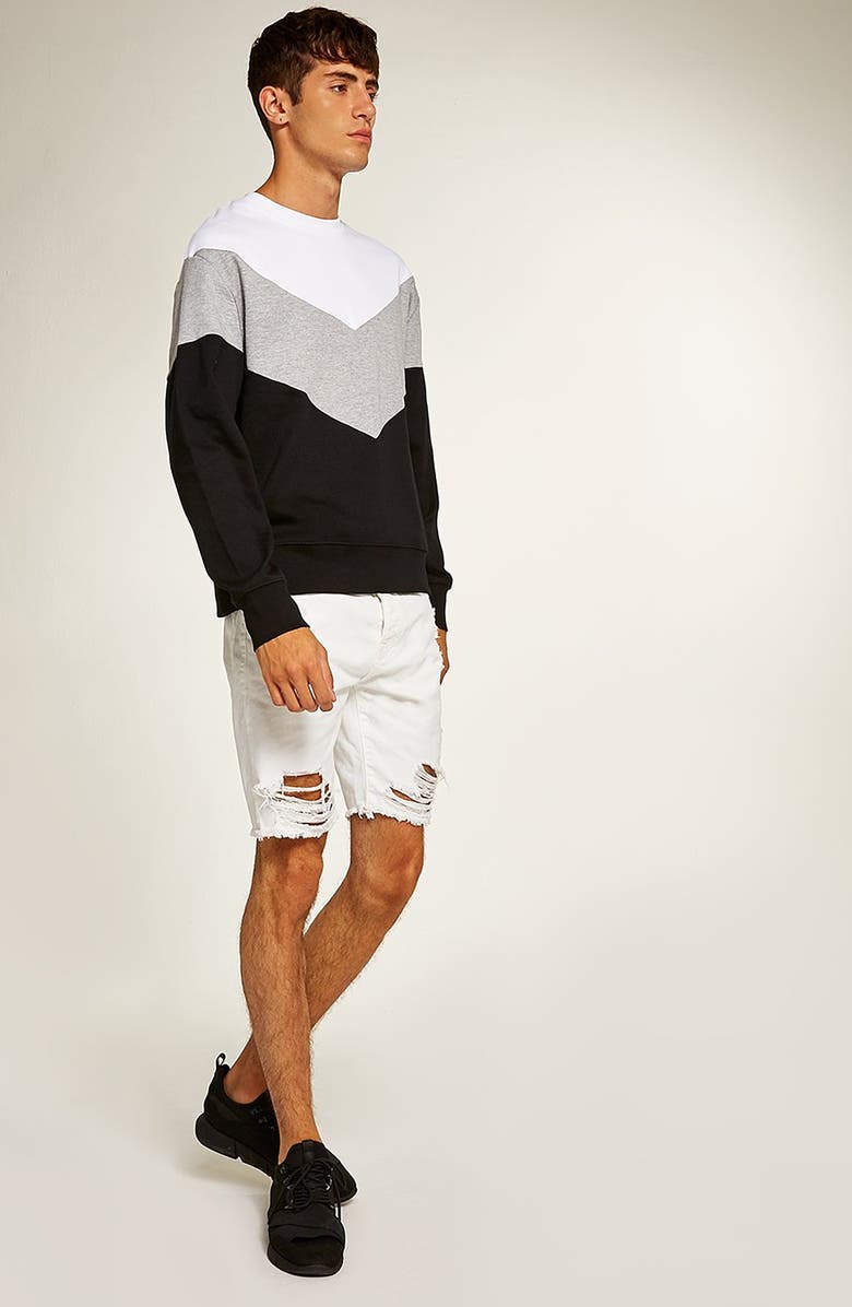 Topman Slim Fit Shredded Jean Shorts, Alternate, color, 