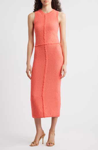 BOSS Fovina Fringe Trim Textured Midi Sheath Dress