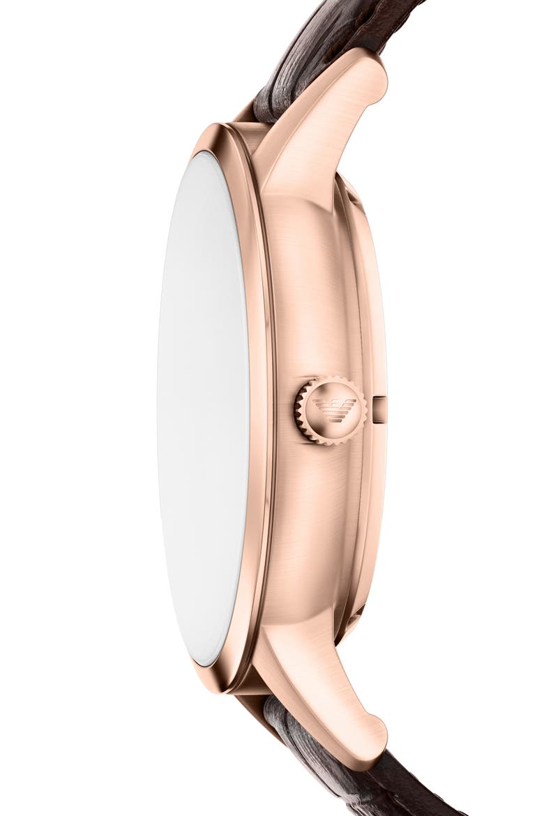 Archetipo Automatic Leather Strap Watch, Alternate, color, SILVER/ ROSE GOLD/ BROWN