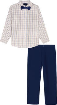 Tommy Hilfiger Kids' Tribeca Check Button-Up Shirt, Pants & Bow Tie Set