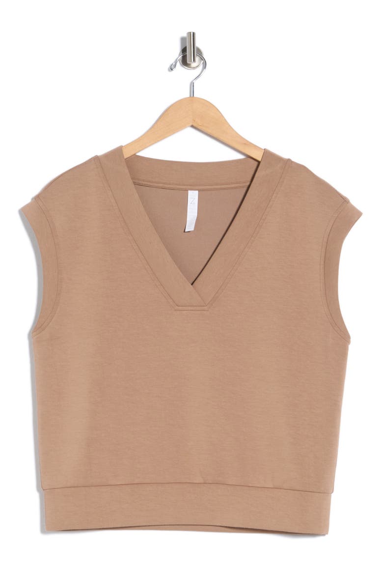 Whisper V-Neck Short Sleeve Knit Top, Alternate, color, TAN PORTABELLA