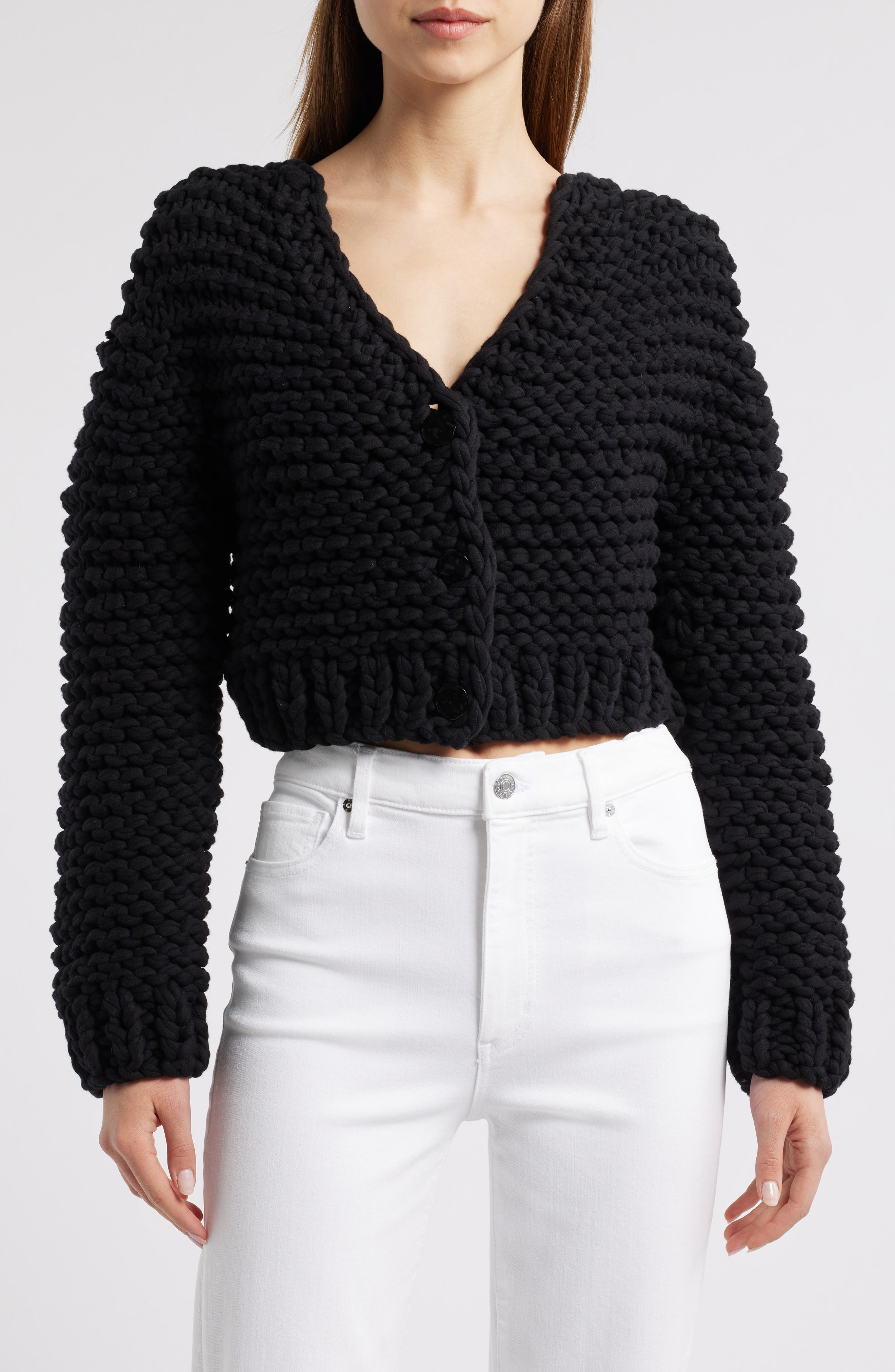 FRAME The Bubble Cotton Blend Crop Cardigan