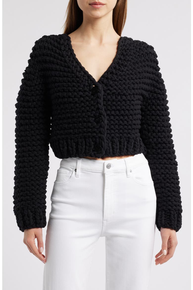 The Bubble Cotton Blend Crop Cardigan, Main, color, BLACK