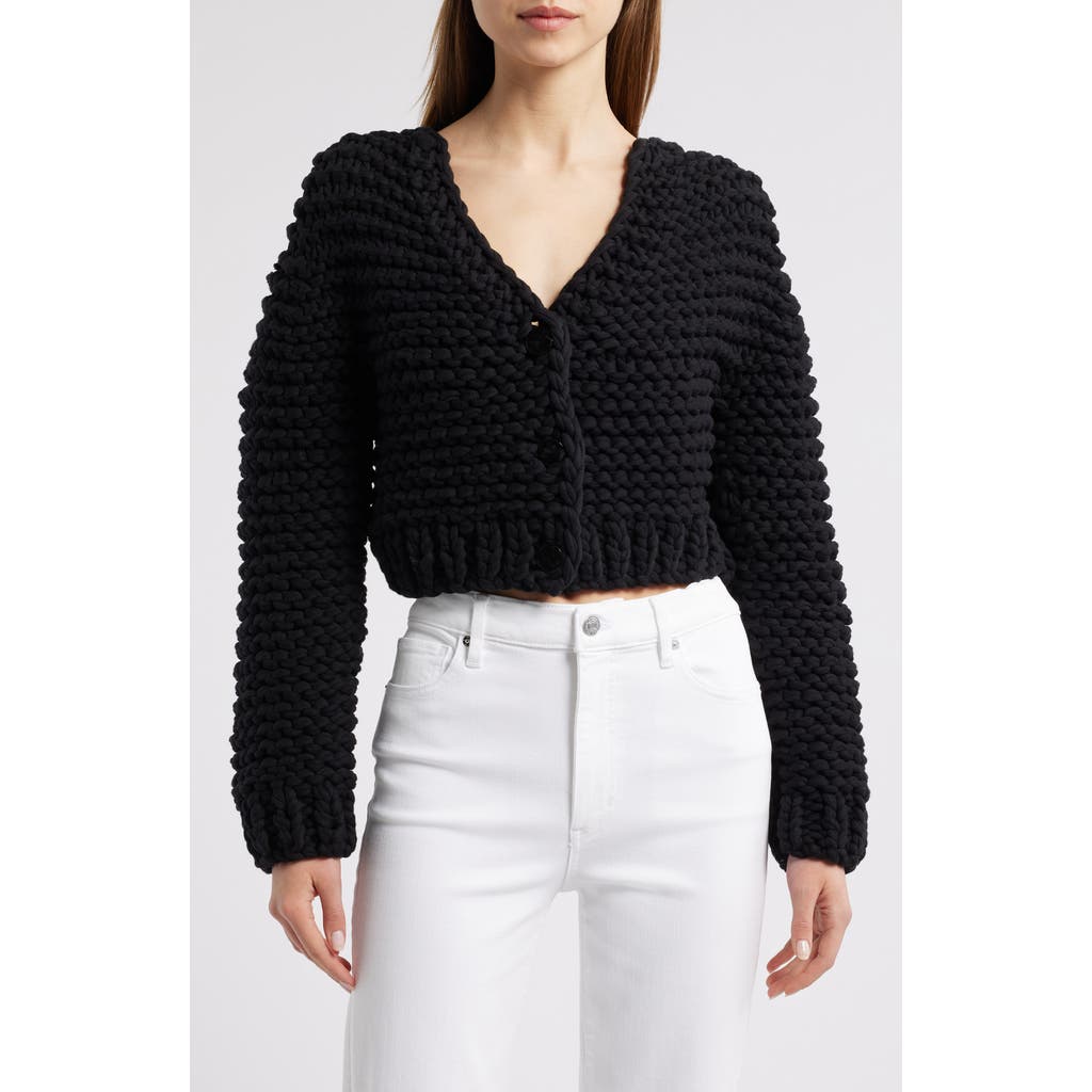 Frame The Bubble Cotton Blend Crop Cardigan In Black