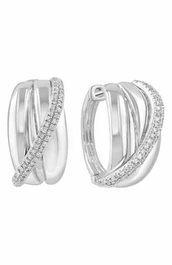 Sterling Silver Pavé Diamond Huggie Hoop Earrings