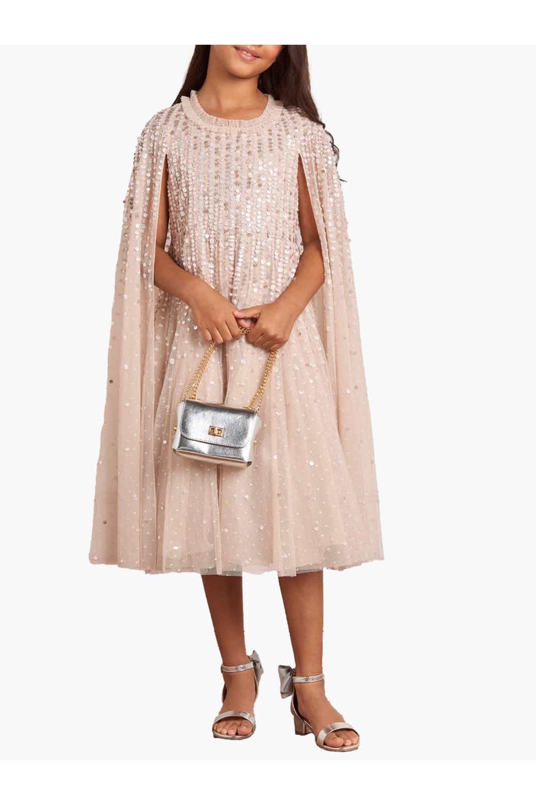 Moonlight Sequin Cape Kids DressBig Kid, Main, color, Oyster
