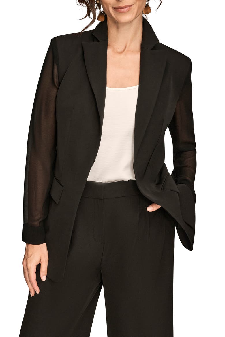 Sheer Sleeve Blazer, Main, color, BLACK