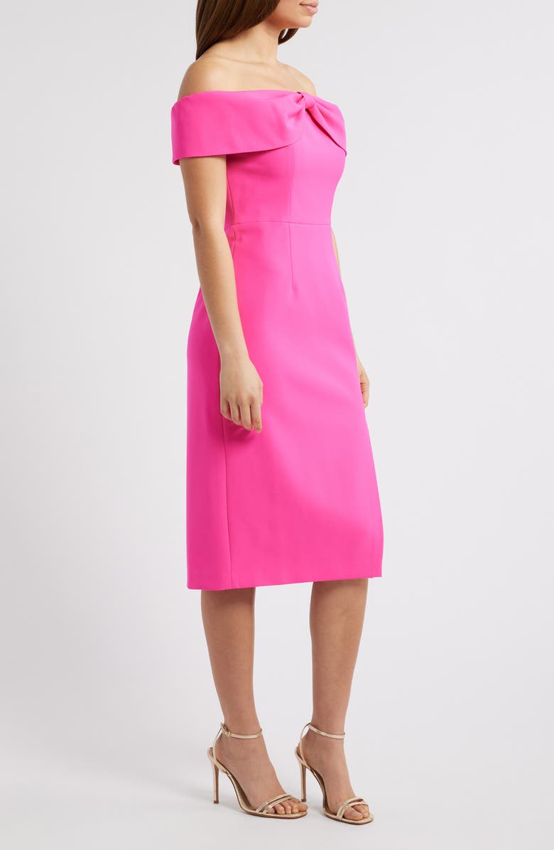 Eliza J Bow Off the Shoulder Midi Dress, Alternate, color, Hot Pink