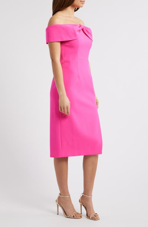 Shop Eliza J Bow Off The Shoulder Midi Dress In Hot Pink