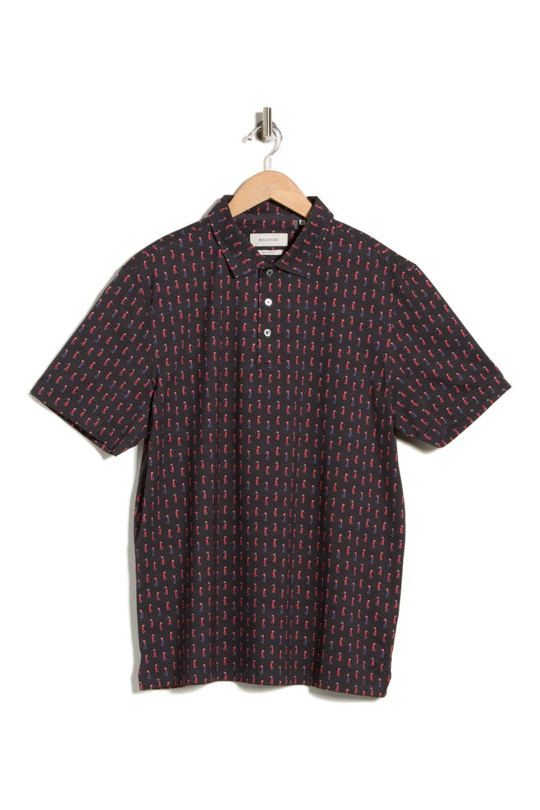 Print Cotton Knit Polo, Alternate, color, BLACK