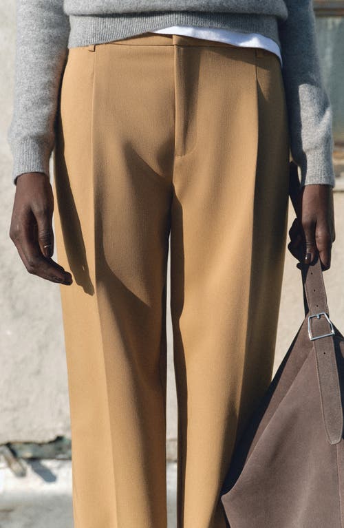 Mango Pleated Straight Fit Pants In Medium Brown