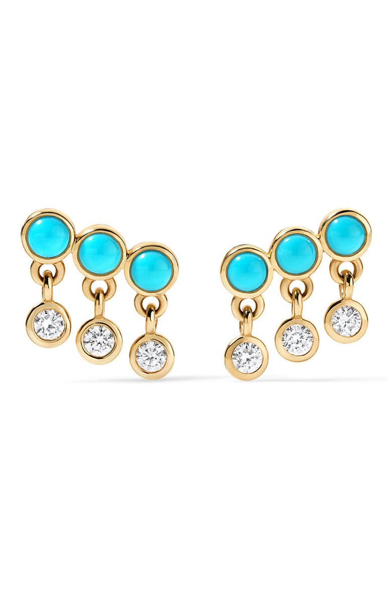 14k Gold Turquoise & Diamond Shaker Stud Earrings, Main, color, TURQUOISE/ DIAMOND
