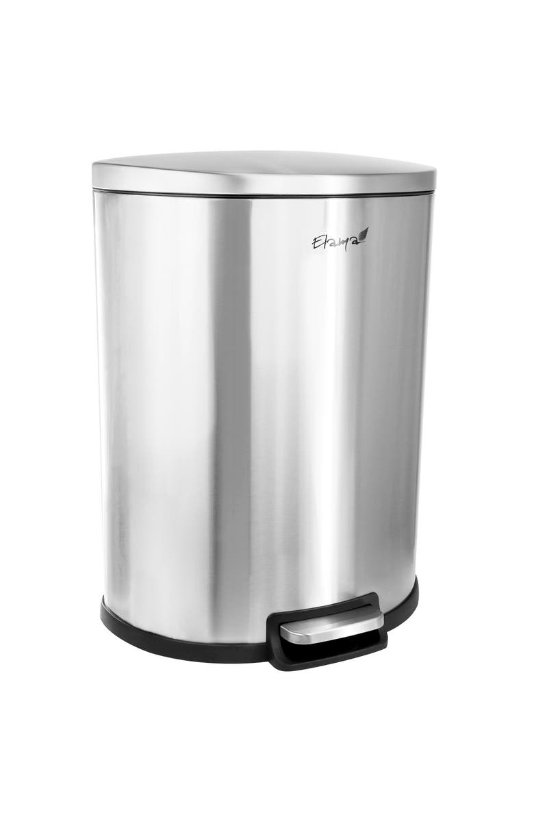 Elama 50 Liter 13 Gallon Half Circle Stainless Steel Step Trash Bin with Slow Close Mechanism, Main, color, Silver