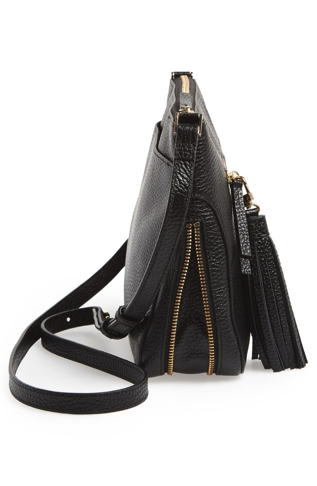 Halogen Tassel Leather Crossbody Bag, Alternate, color, BLACK