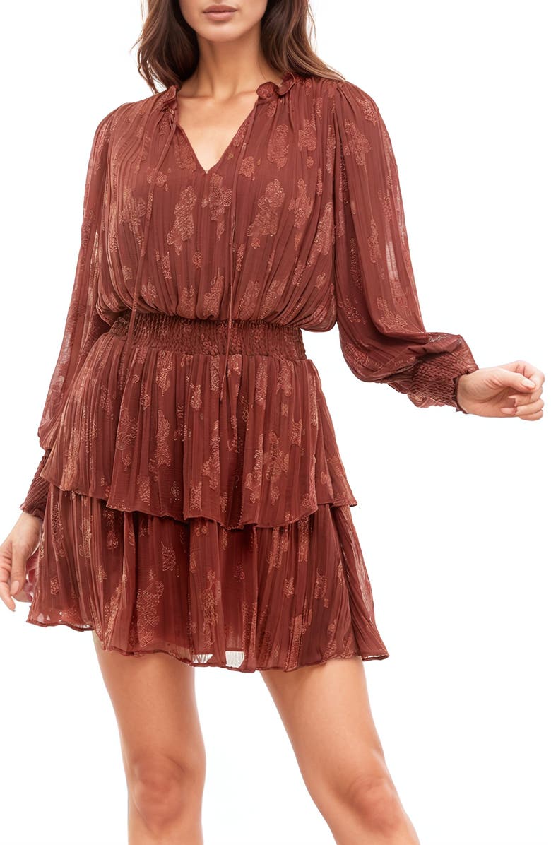 Socialite Smocked Tiered Ruffle Long Sleeve Minidress, Alternate, color,