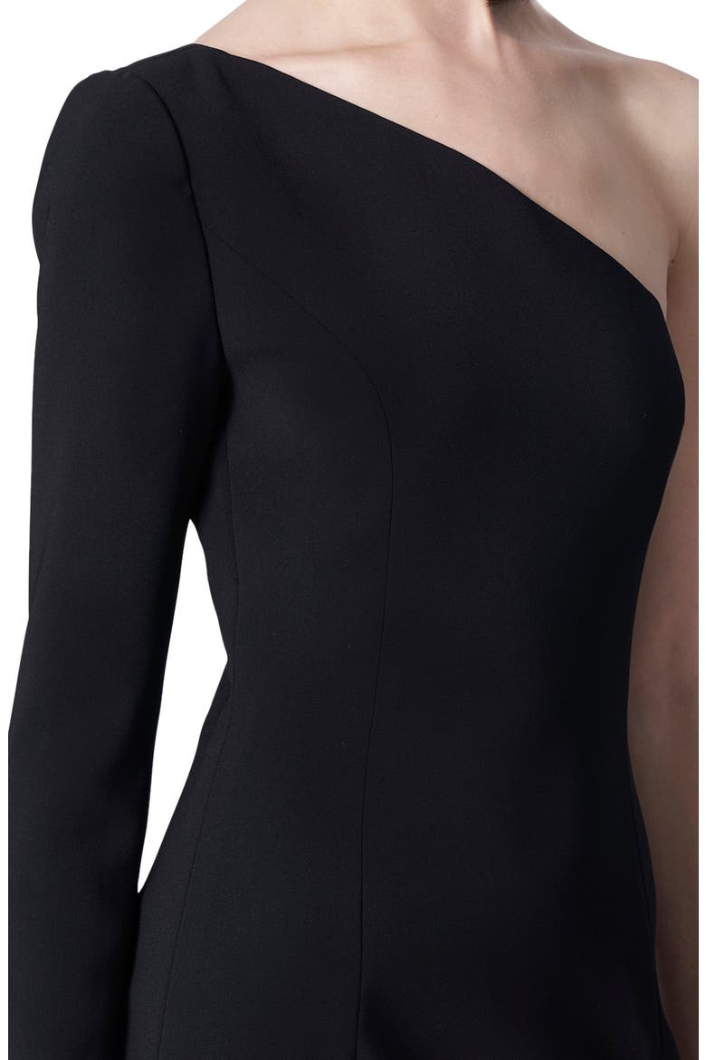 One-Shoulder Crepe Midi Dress, Alternate, color, BLACK