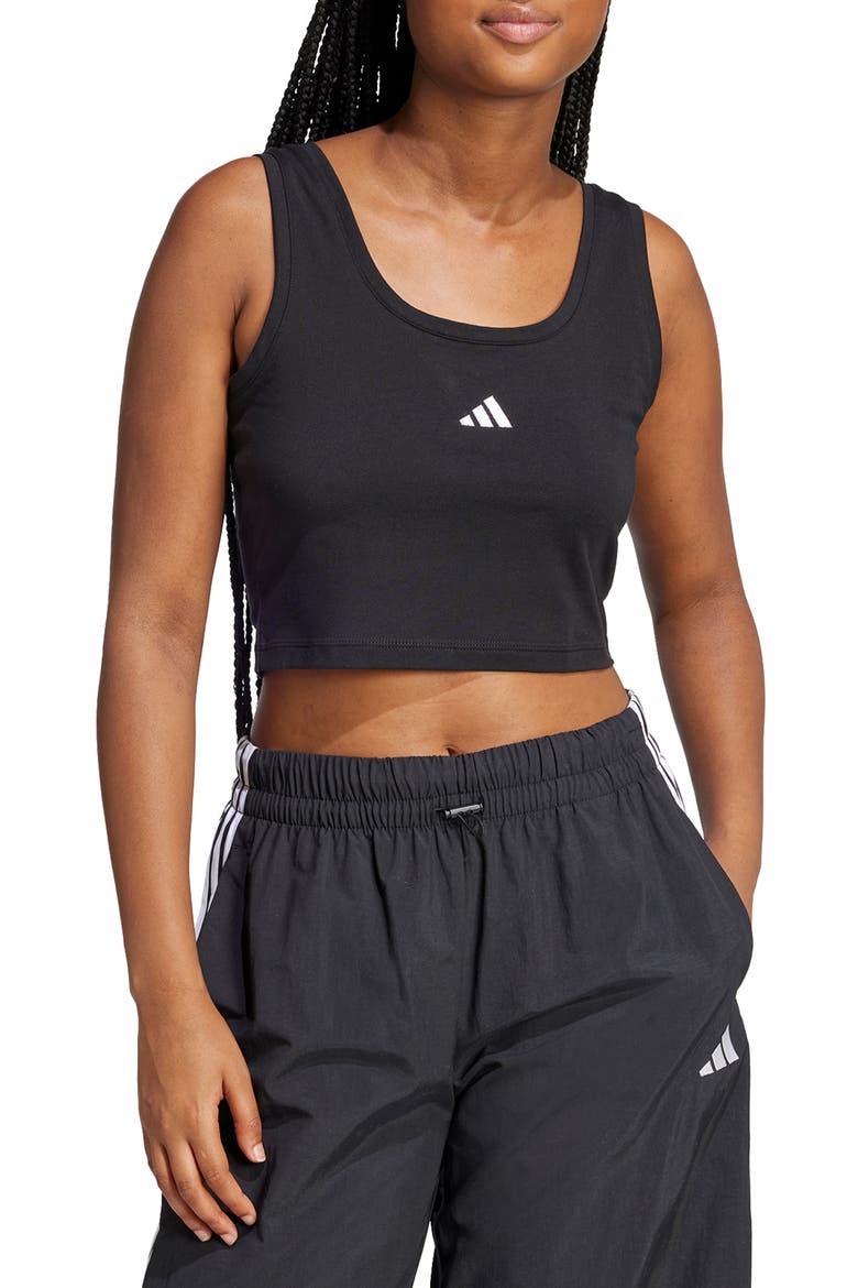Cropped Stretch Cotton Tank, Main, color, BLACK/WHIT