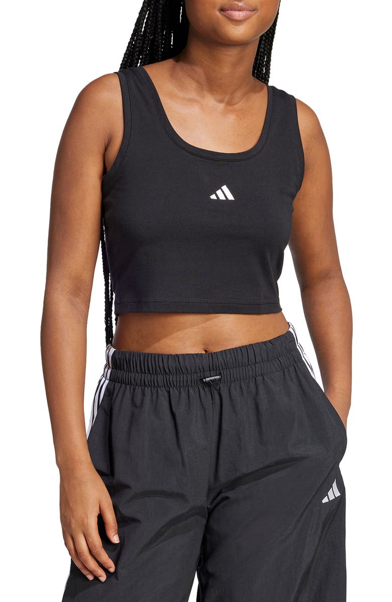 adidas Cropped Stretch Cotton Tank, Main, color, Black/Whit