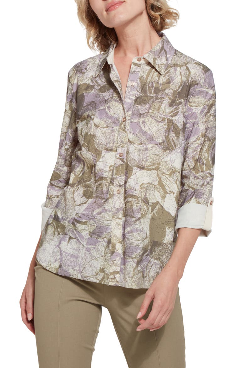 Connie Roll Tab Button Front Shirt, Main, color, LAYERED BLOOM