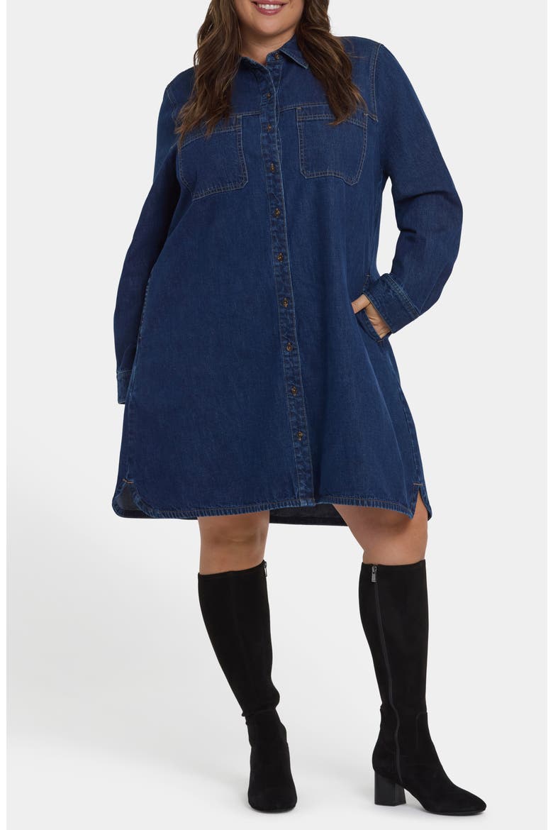 Reese Long Sleeve Denim Shirtdress, Main, color, DARK INDIGO